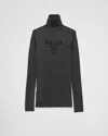 Prada Intarsia Logo Wool Turtleneck Sweater In Anthrazitgrau