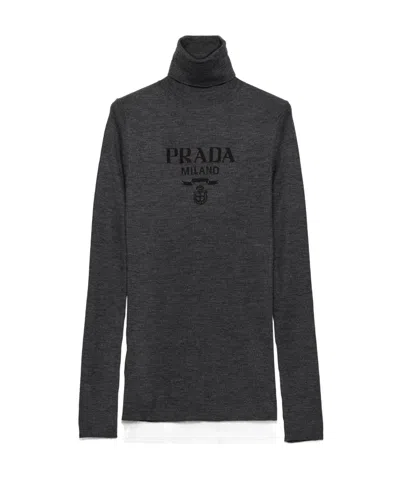 Prada Superfine Wool Turtleneck Sweater In Dark Gray
