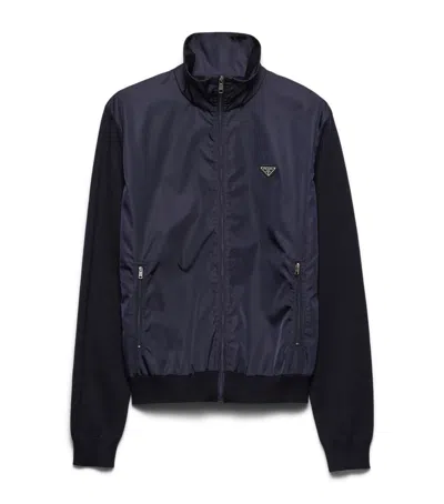 Prada Superfine Wool Zip-up Bomber Jacket In Blue