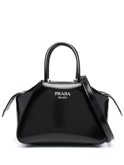 Prada Logo-plaque Tote Bag In Black