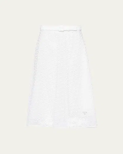 Prada Superpose Belted Midi Skirt In Bianco
