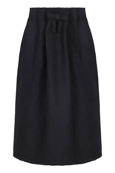 Prada Chevron Wool Midi Skirt With Elastic Waist In Brown