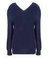 Prada Ribbed V-neck Cardigan Long Sleeves In Blue