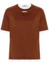 Prada Logo Patch Layered Crewneck T-shirt In Brown