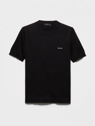 Prada Logo-embroidered Short-sleeve T-shirt In Black