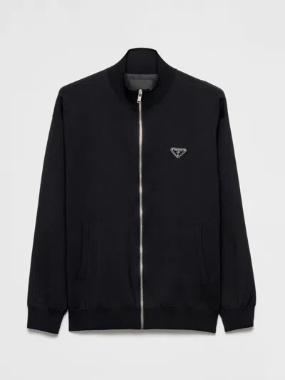 Prada Superfine Wool Bomber Jacket In Black