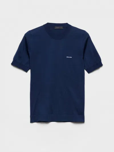 PRADA PRADA COTTON SWEATER WITH JACQUARD LOGO