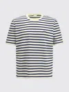 Prada Cotton Crew Neck Striped Logo T-shirt In Neutral