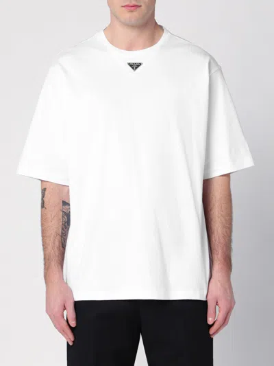 Prada T-shirt With Triangular Plaque In White