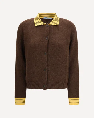 Prada Sweater With A Classic Collar And Front Button Fastening In Brown