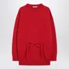 Prada Oversized Knit Sweater With Bow And Pleats In Red