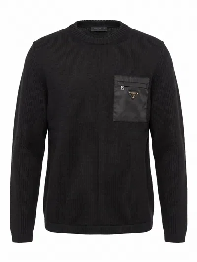 Prada Sweater With Re-nylon Detail In Black