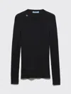 Prada Textured Wool Crewneck Sweater With Long Sleeves In Black