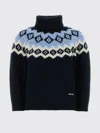 Prada Wool Blend Sweater Patterned Turtleneck Ribbed Trims In Multi