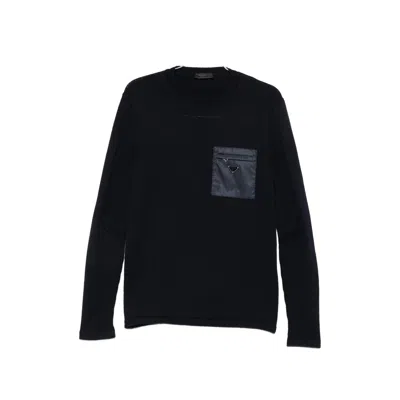 Prada Knit Sweater Chest Pocket Ribbed Trims In Black