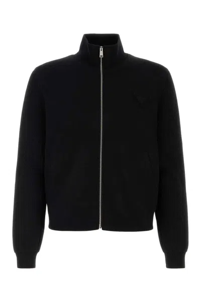 Prada Men Black Stretch Wool Blend Cardigan