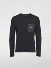 Prada Mens Black Brand-plaque Patch-pocket Wool Jumper In Black
