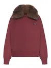Prada Sweatshirt With Removable Fur Collar In Red