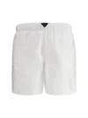 Prada Re-nylon Logo Swim Trunks In Bianco