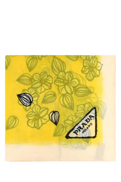 Prada Printed Cotton Sarong In Yellow