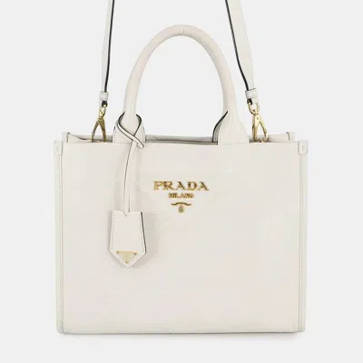 Pre-owned Prada Symbol Top Titch 2-way Bag White Leather Size Small
