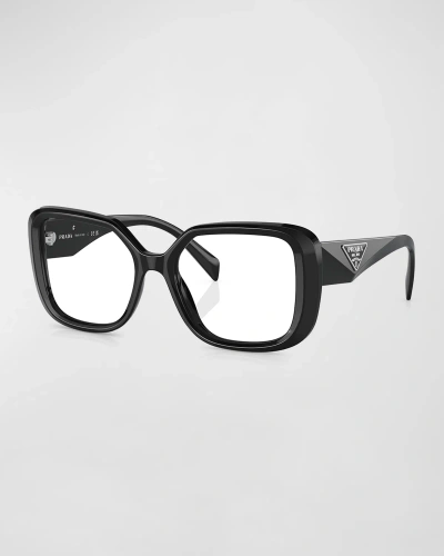 Prada Symbole Beveled Acetate & Plastic Square Glasses In Black