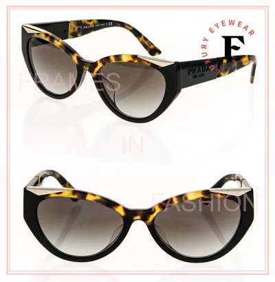 Pre-owned Prada Symbole Black Havana Gold Triangle Pr03wsf 03w Cat Eye Fashion Sunglasses In Gray
