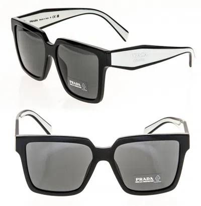 Pre-owned Prada Symbole Black White Color Block Triangle Pr24zs 24z Fashion Sunglasses In Gray