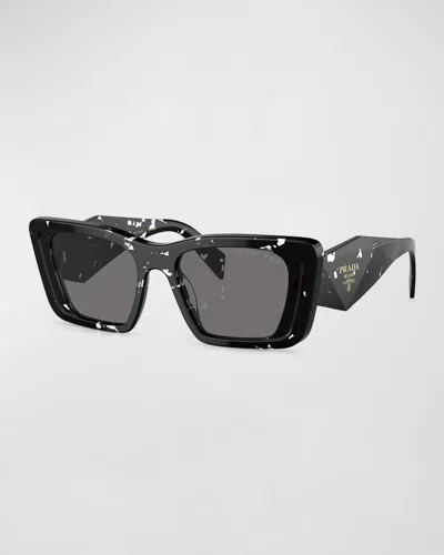 Prada Symbole Bold Acetate Butterfly Sunglasses In Crystal Grey