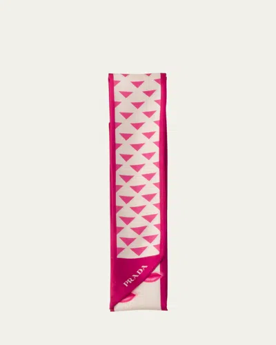 Prada Symbole Degrade Mouth Printed Twill Skinny Scarf In F039k Peonia Albino