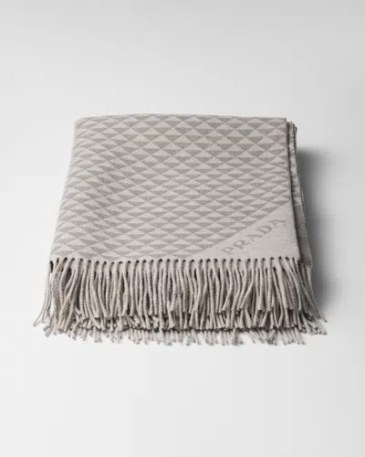 Prada Symbole Double Cashmere And Wool Throw In Gray