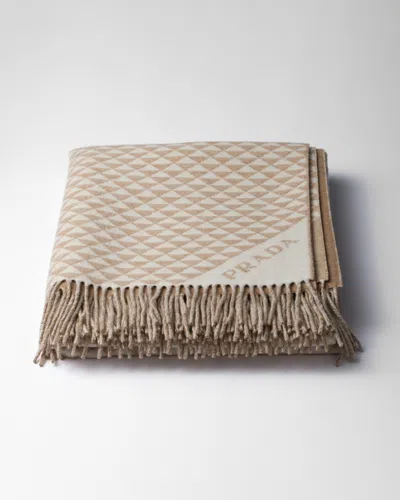 Prada Symbole Double Cashmere And Wool Throw In Neutral
