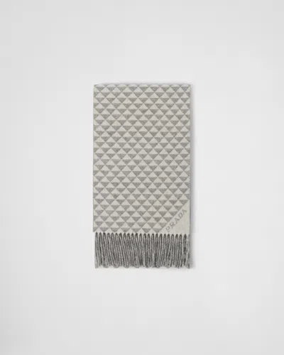 Prada Symbole Wool And Cashmere Scarf In Grey