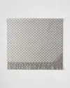 Prada Symbole Double Wool And Cashmere Stole In Gray/white