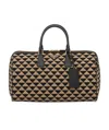 Prada Symbole Embroidered Fabric Travel Bag In Black/beige