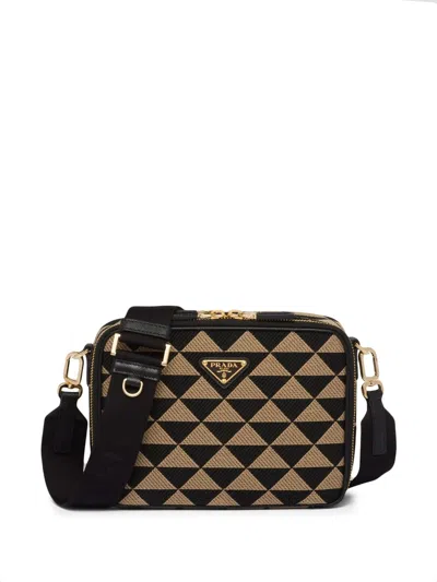 Prada Symbole Embroidered Messenger Bag In Black