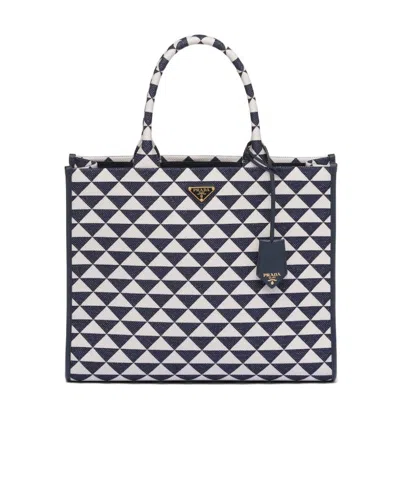 Prada Symbole Embroidered Tote Bag In Black