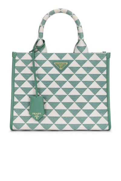 Pre-owned Prada Symbole Embroidered Tote Bag In Green