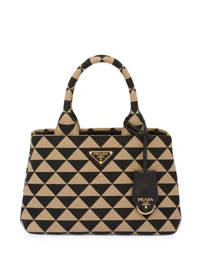 Prada Symbole Embroidered Tote Bag In Neutrals