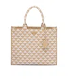 Prada Large  Symbole Embroidered Fabric Handbag In Nude