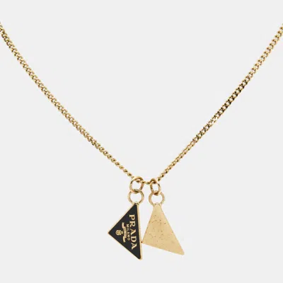 Pre-owned Prada Symbole Enameled Metal Triangle Gold Tone Pendant Necklace