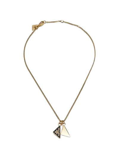 Pre-owned Prada Symbole Enameled Triangle Necklace In Gold