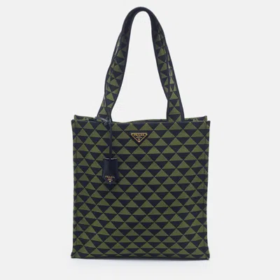 Pre-owned Prada Symbole Green/black Canvas Shopper Tote