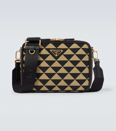 Prada Intricately Embroidered Symbol Crossbody In Black