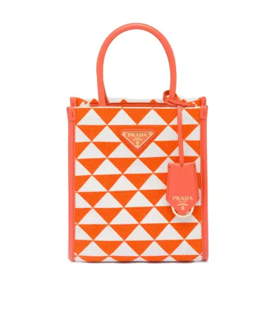 Prada Logo Detailed Monogram Tote Bag In Orange/white