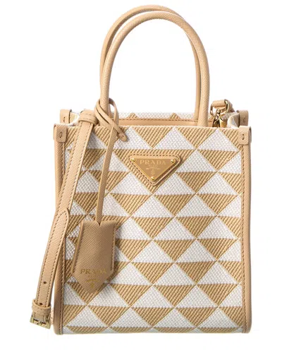 Prada Symbole Jacquard Mini Fabric & Leather Tote In Yellow