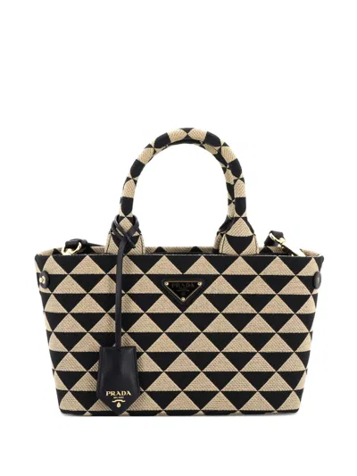 Pre-owned Prada Symbole Jacquard Small Tote Bag In Black