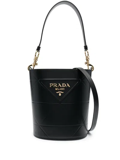 Prada Symbole Leather Bucket Bag In Black