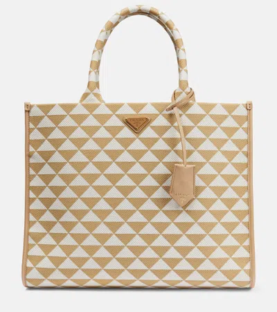 Prada Symbole Leather-trimmed Tote Bag In Corda+talco