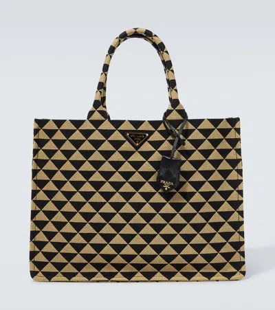 Prada Symbole Leather-trimmed Tote Bag In Nero+corda